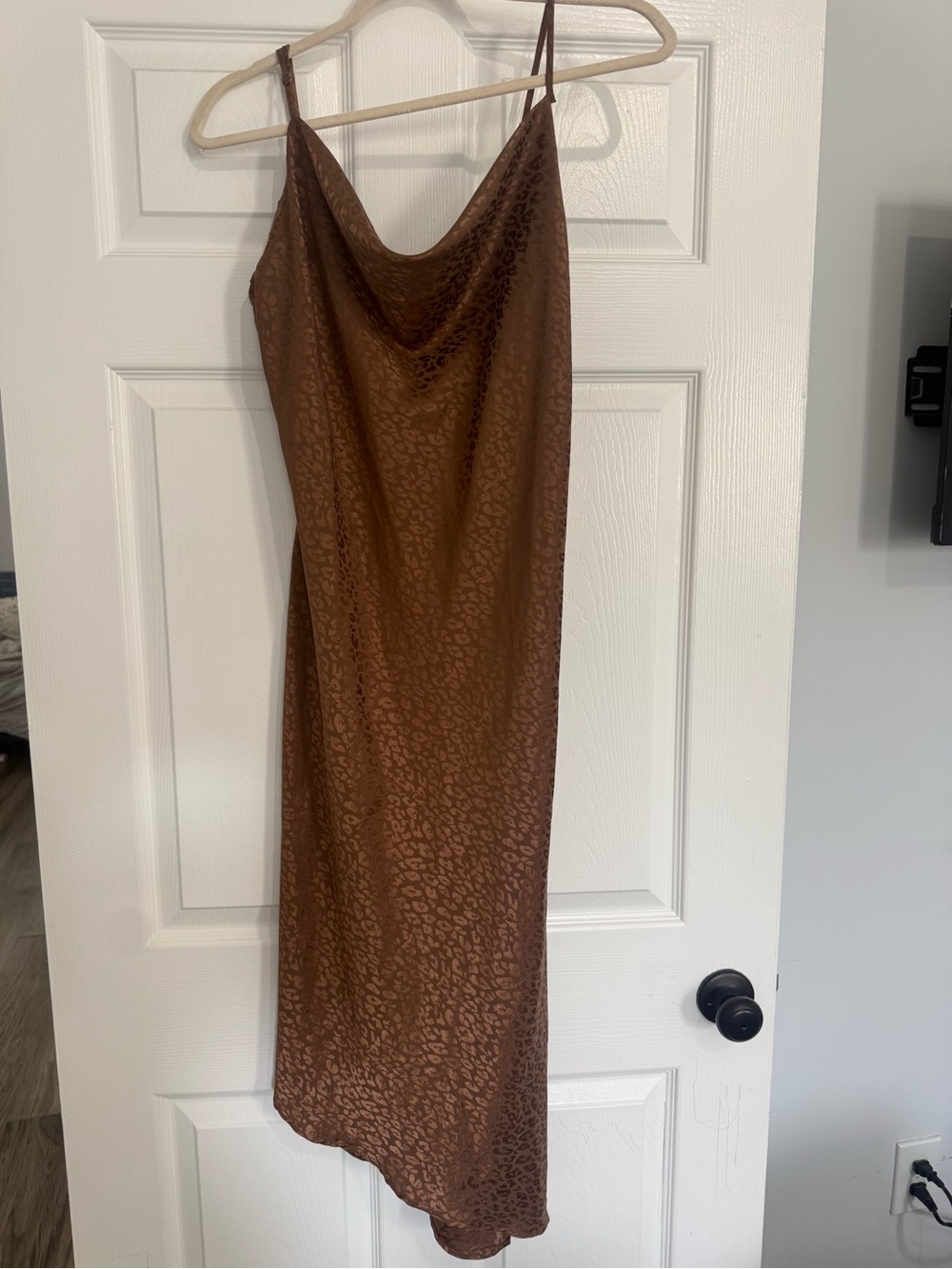 Brown Satin Cowl Midi Slip Dress